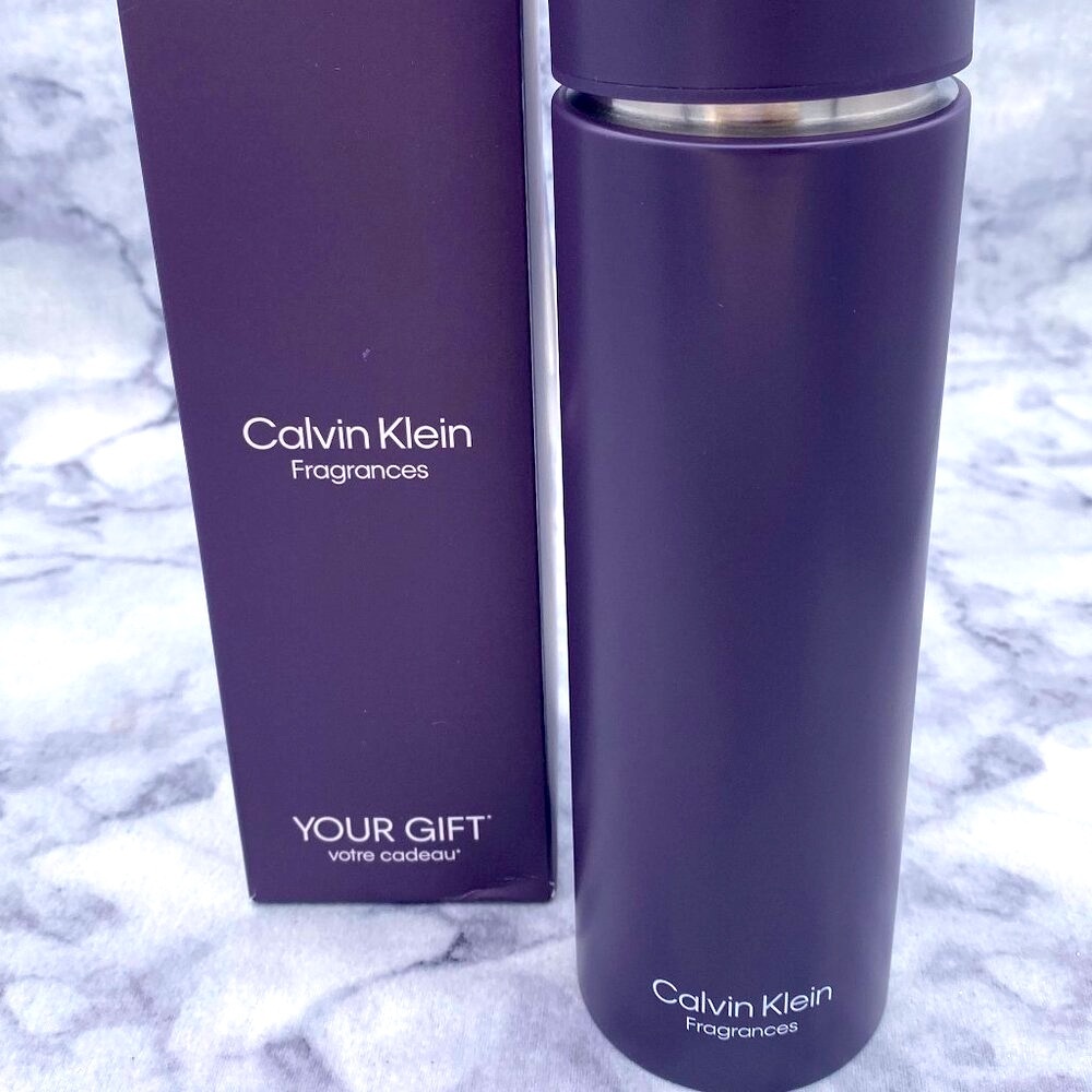 Calvin Klein Fragrances Water Bottle,Purple,Stainless Steel,Boxed,8 x 2 inch-NEW